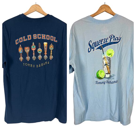 Lot (2) TOMMY BAHAMA Men's M Cold School Beer Tap‎ Squeeze Play Graphic T-Shirts - Picture 1 of 12